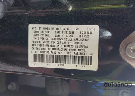 2015 Acura Tlx Tech из США, поврежденный, VIN 19UUB1F51FA027782